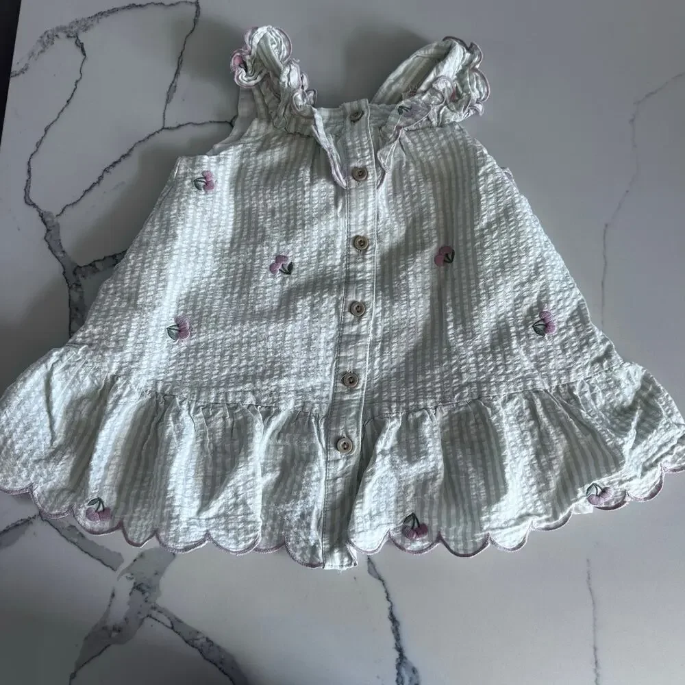 HAPPILY GREY Kids Green Striped Seersucker Cherry Top - 5T